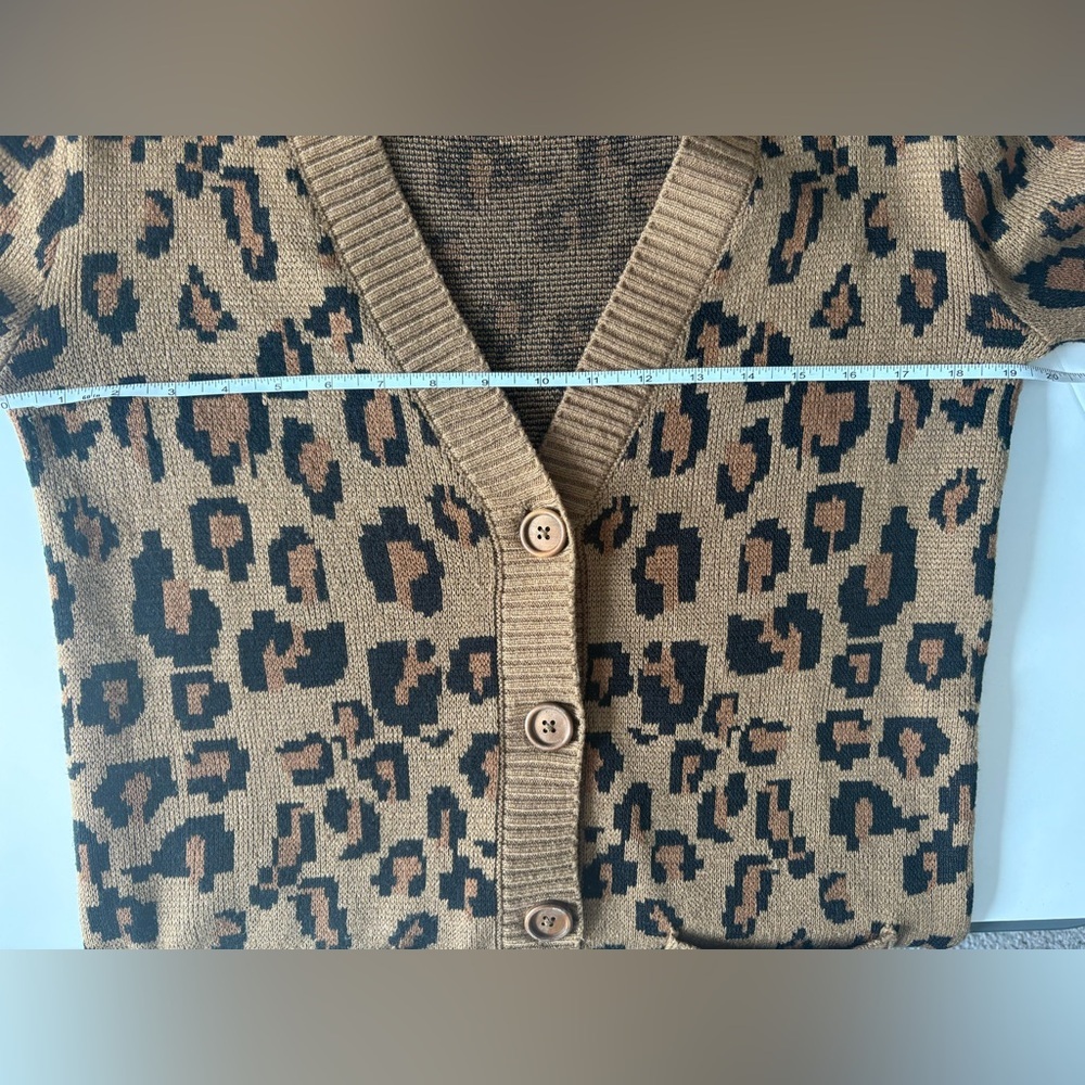 Beau Hudson Leopard Knit Cardigan Oversized XXS V Neck - Picture 8 of 10